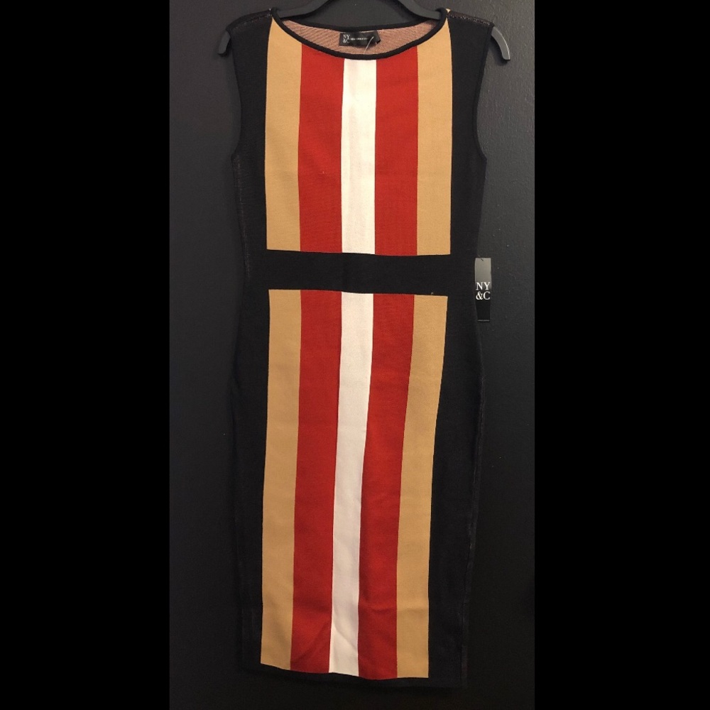 NY&C🔥 Sleeveless Striped Midi Dress in Black, Red, Tan & White